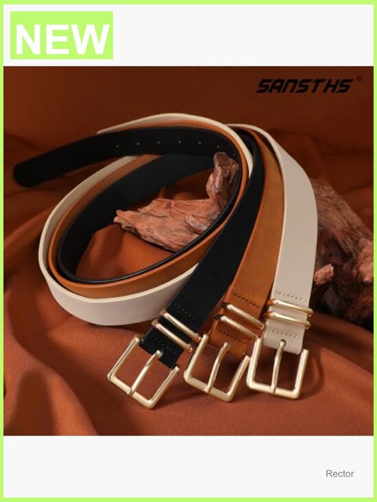 3 Pack Faux Leather Belts for Women - Gold Square Buckle, 1.1 Inch Wide, Casual main image 5